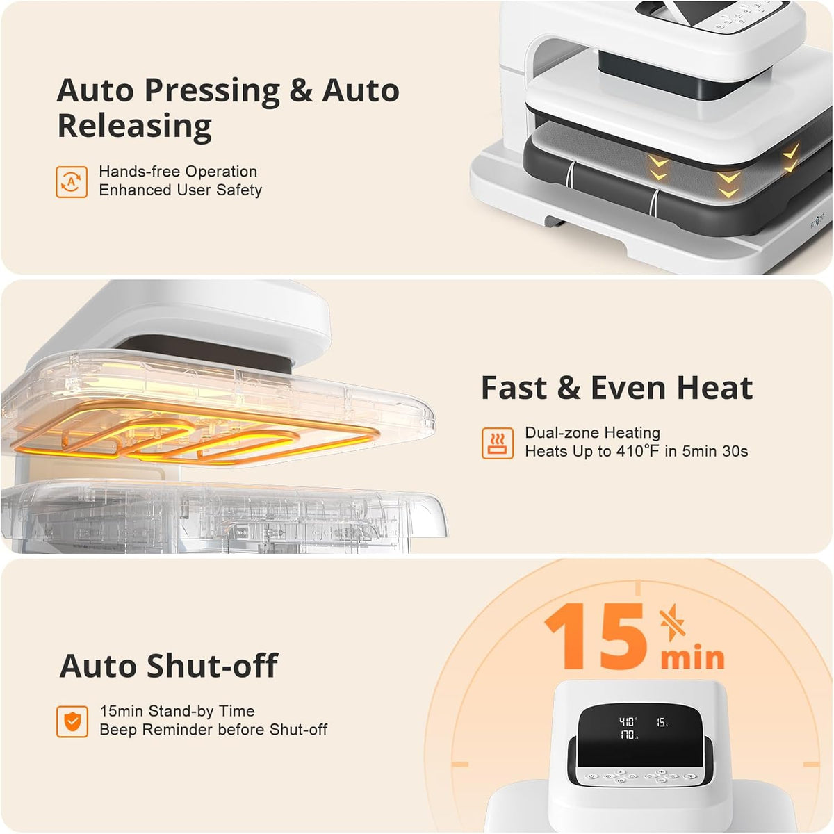 HTVRONT Auto Heat Press 2, Automatisk transferpress 38x38 cm
